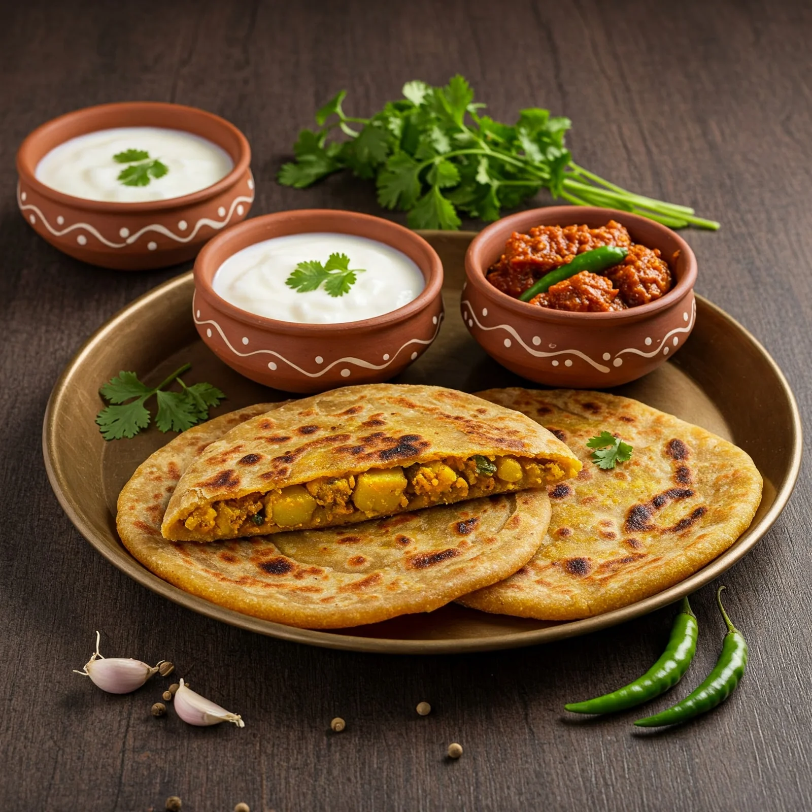 Mix paratha with curd/ pickle