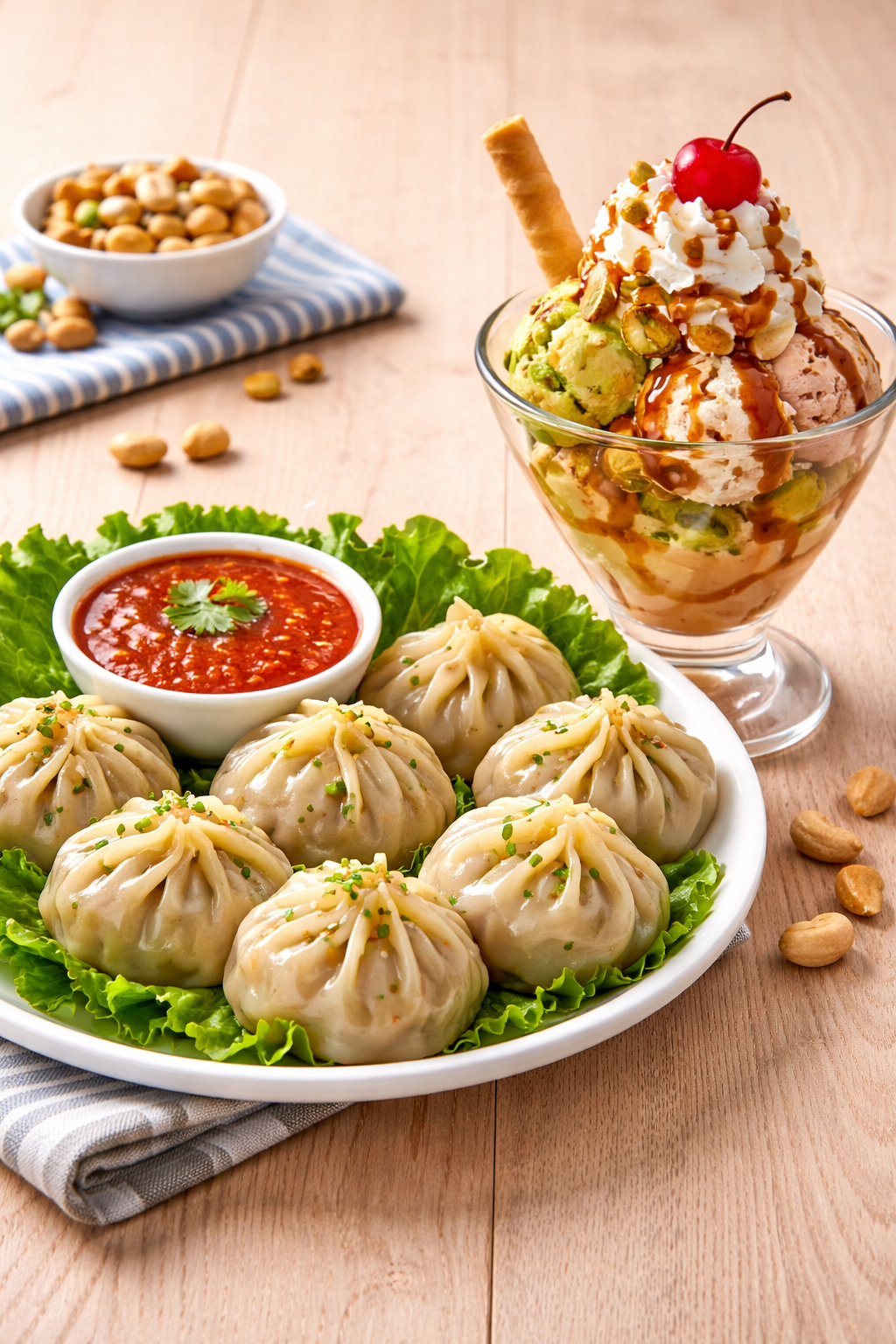Veg Momo's + Kaju Badham Pista Sundae