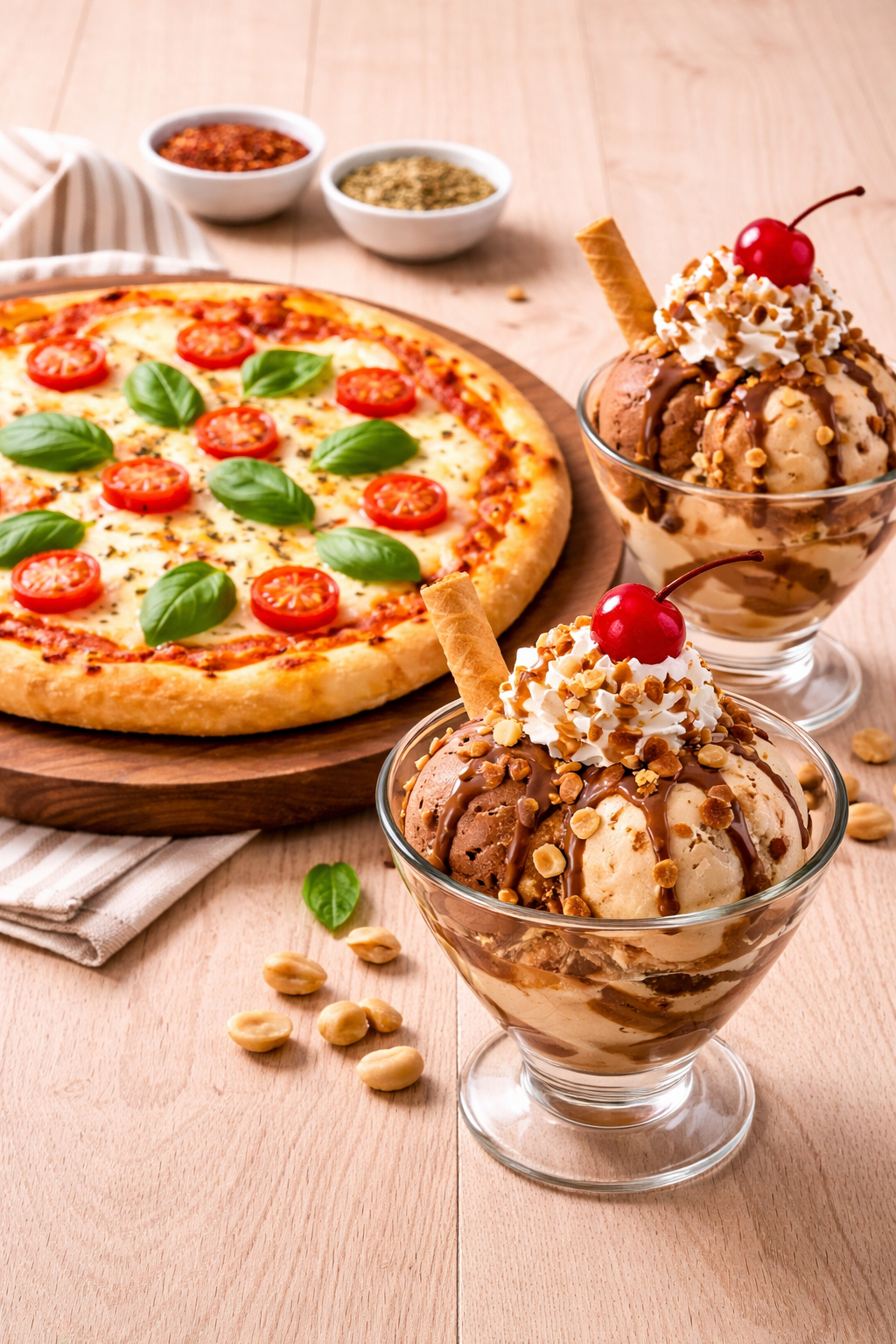 Margerita Pizza + Nuty Sundaes