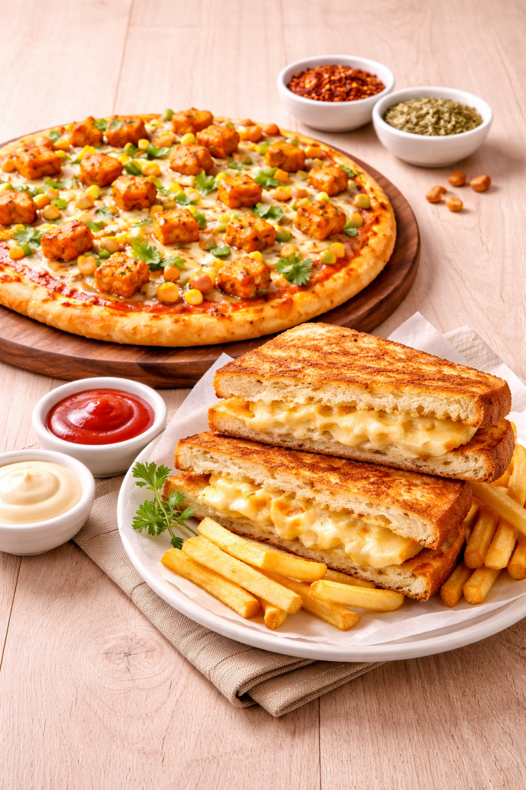 Paneer Pizza + Cheese Sandwich