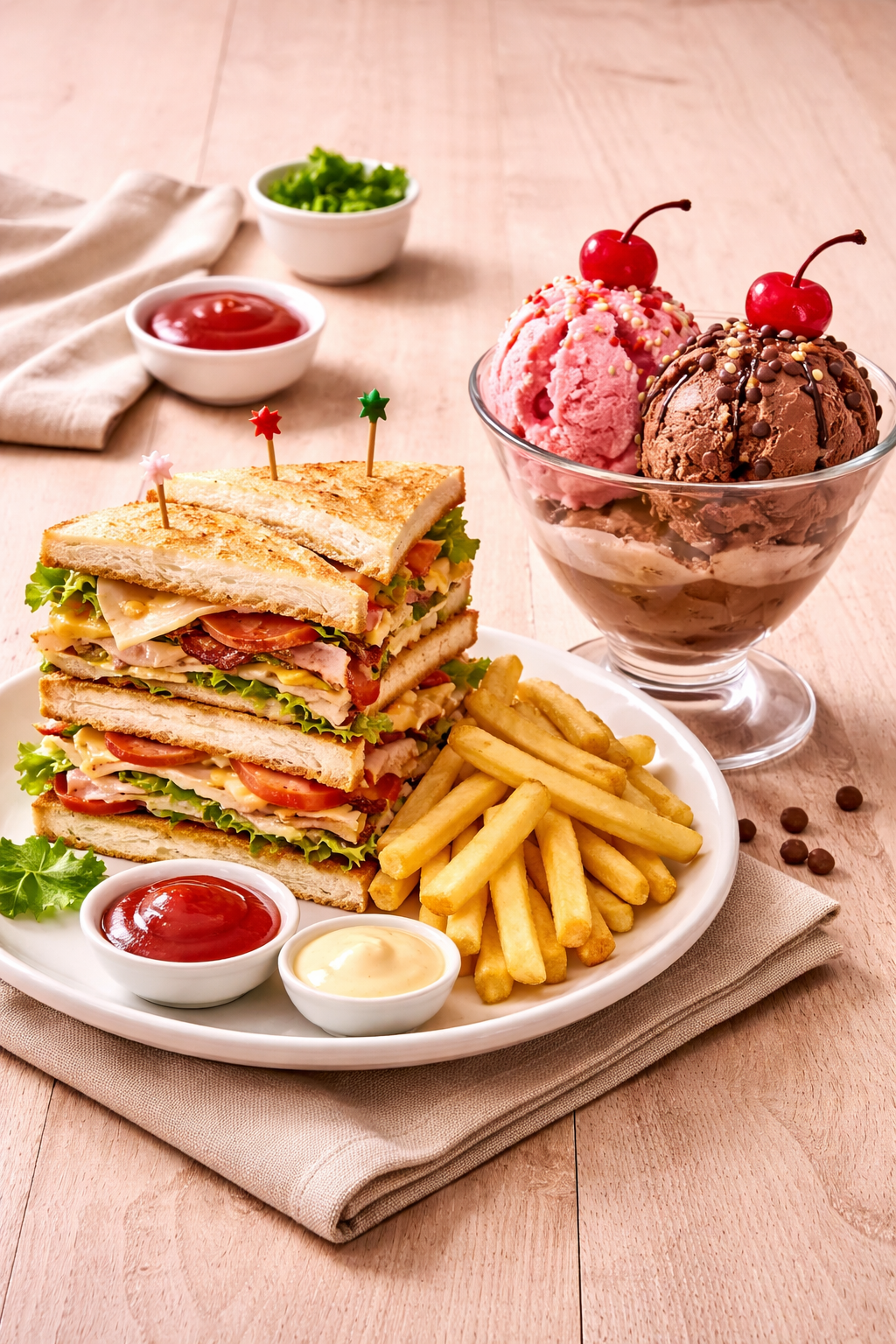 Club Sandwich + Any 2 Scoops of Icecream