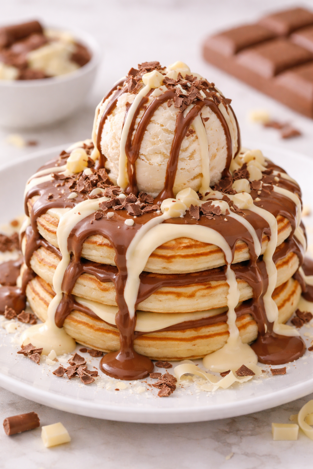 Milk & White Chocolate Pancake Sundae