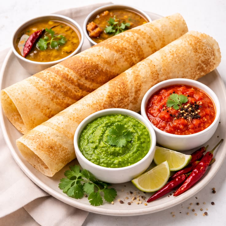 Dosa with Sambar & Red Chutney