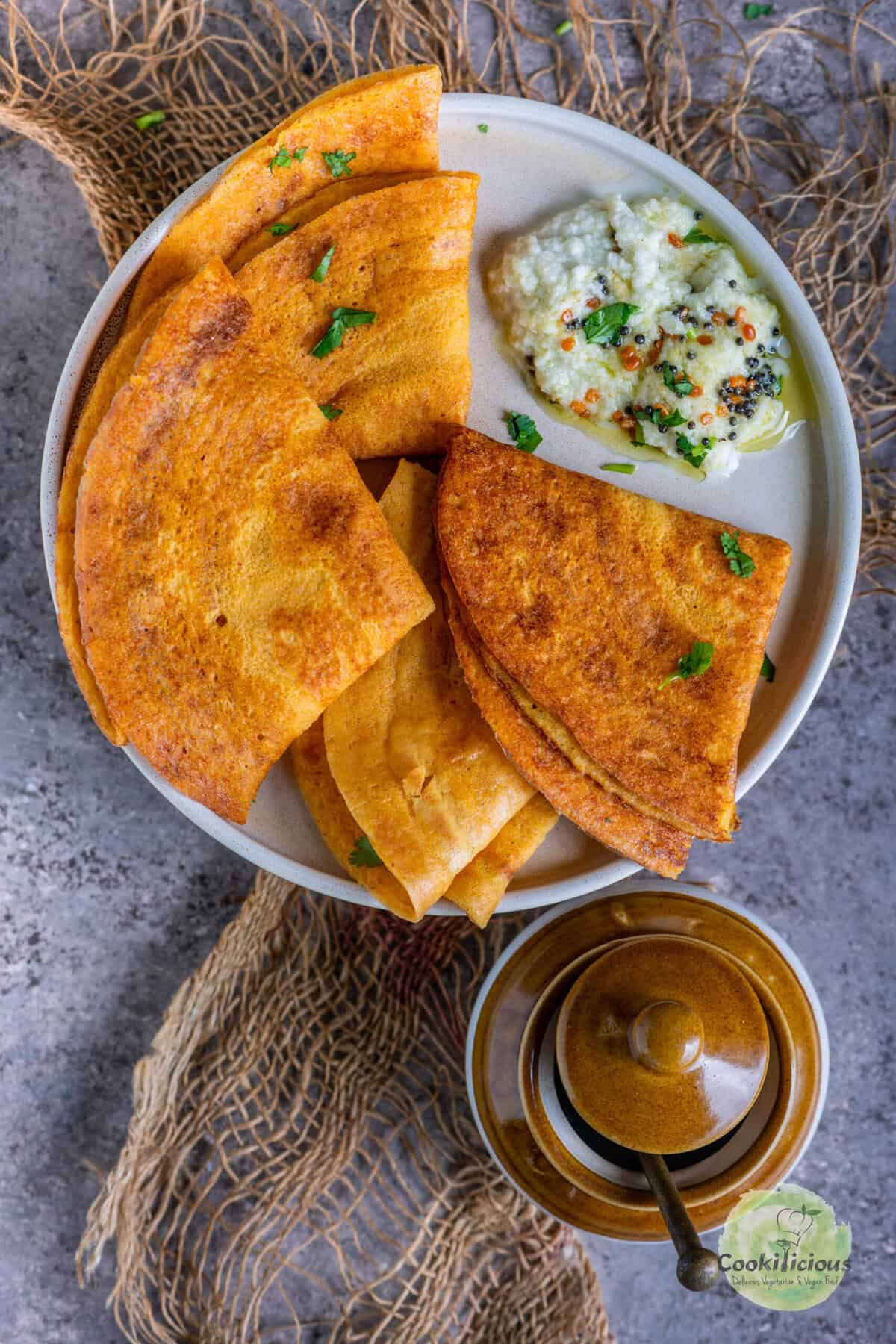 Carrot Dosai with Sambar & Chutney
