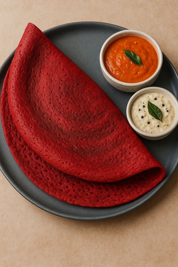 Beetroot Dosai with Sambar & Chutney