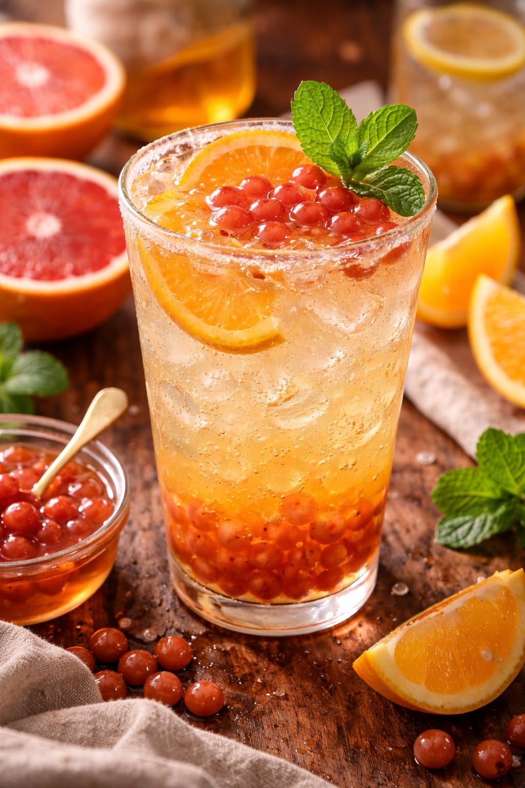 Orange Mojito With Boba