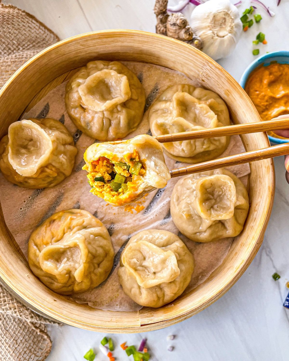 Veg Cheese Corn Momo - 6 Pcs