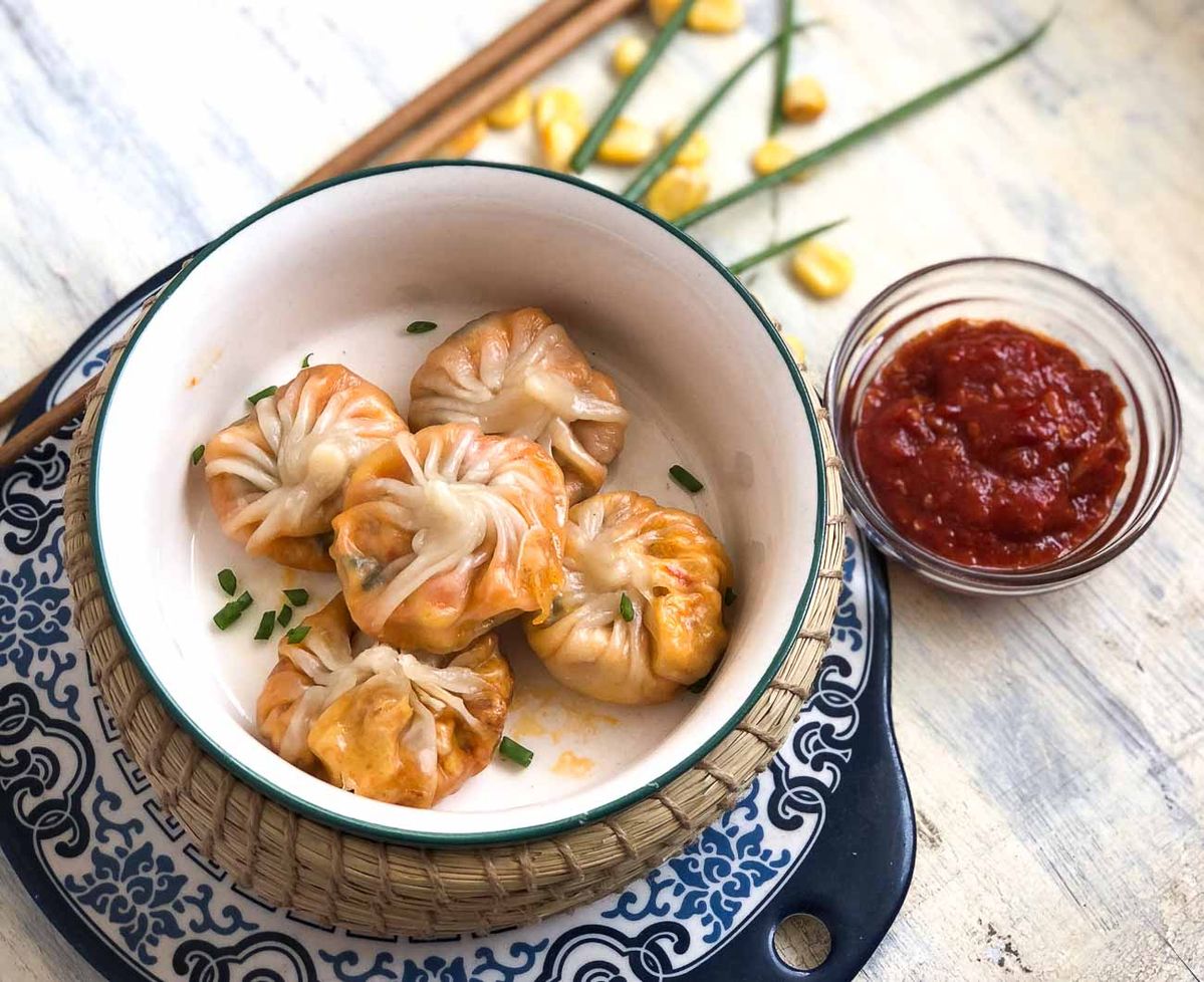 Veg Cheese Corn Momo - 6 Pcs (PAN FRIED)