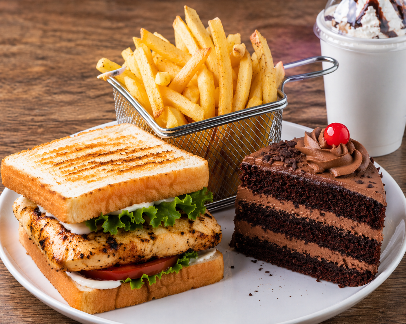 Chicken Sandwich + French Fries + Cake