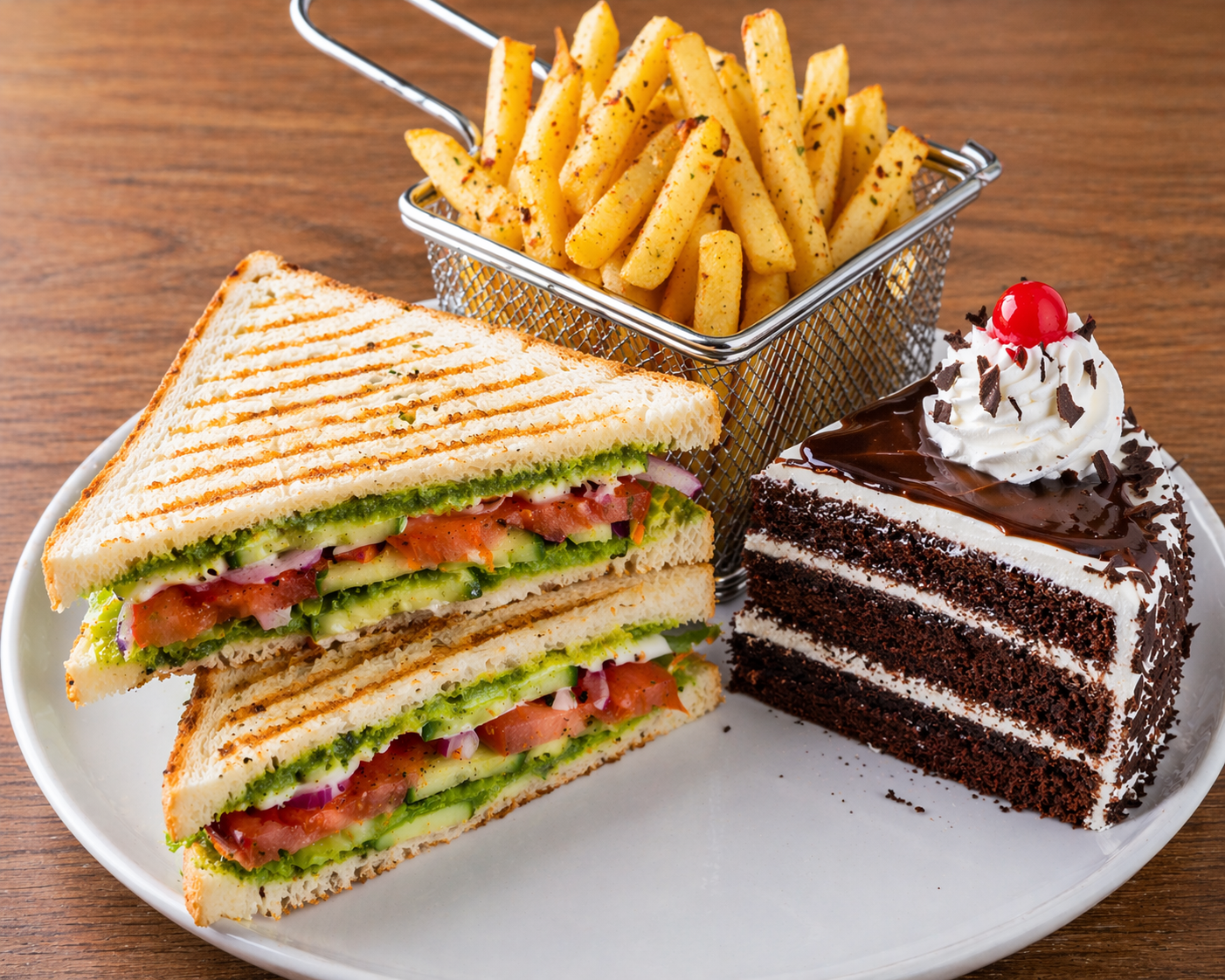 Veg Sandwich + French Fries + Cake
