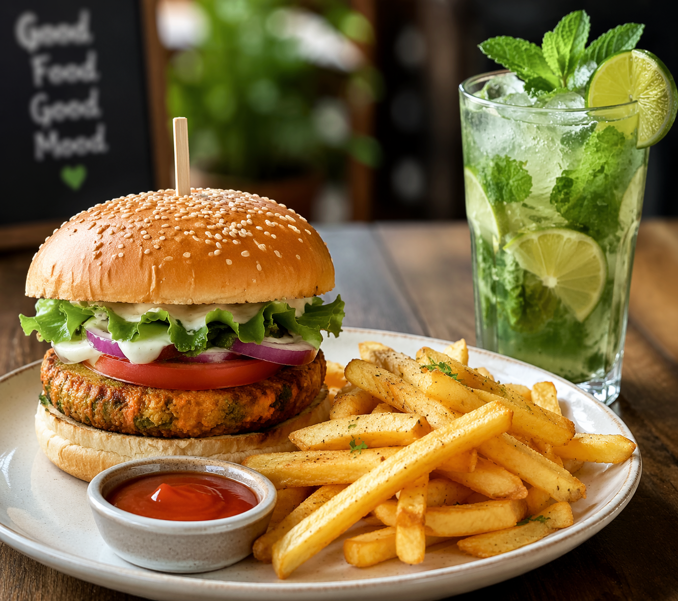 Veg Burger + French Fries + Mojito
