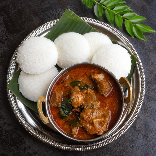Idli (4 pcs) + chicken thokku