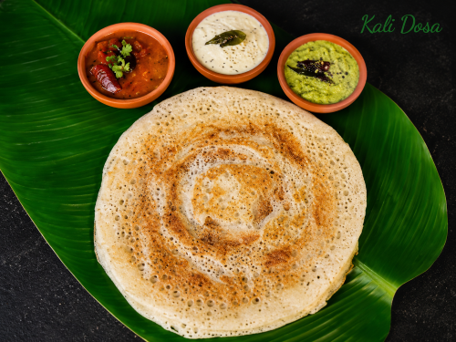 Kal Dosa ,3 pcs with raw onion kara chutney and coconut chutney