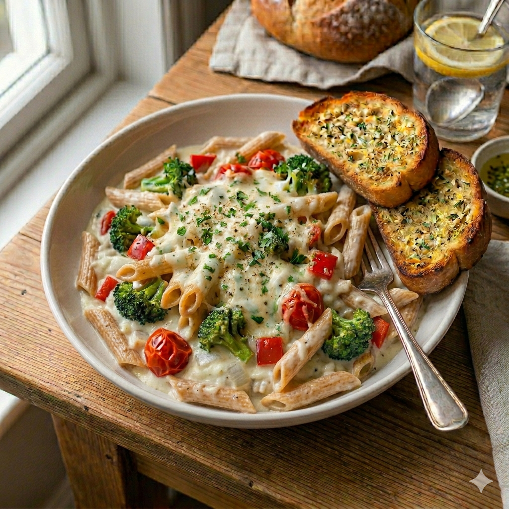 Vegetabele Pasta with white Bechamel sauce.