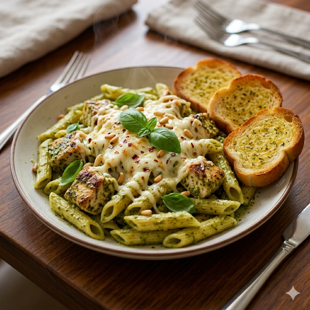 Chicken Cheese Pasta With Pesto Sauce