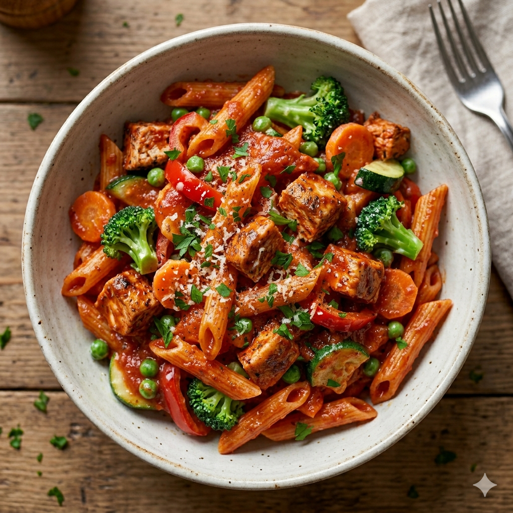 Chicken Vegetable Pasta With Red Sauce