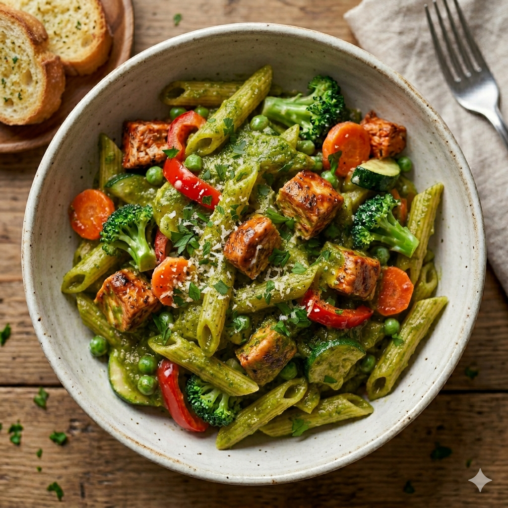 Chicken Vegetable Pasta With Pesto Sauce