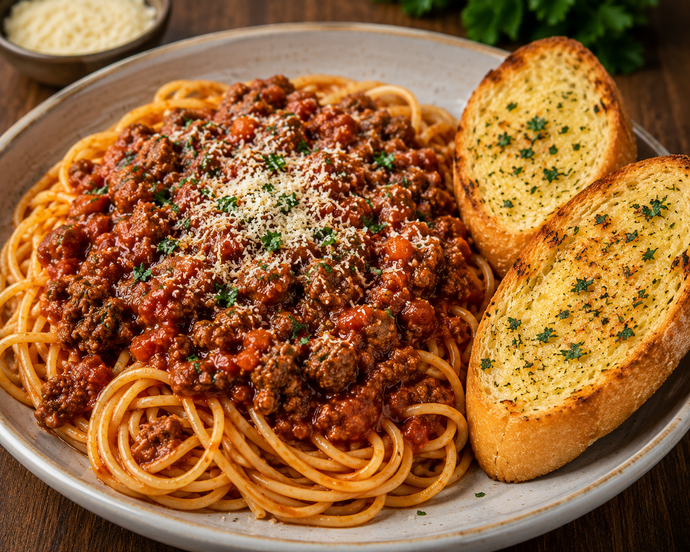 Beef Bolognese with Garlic Bread