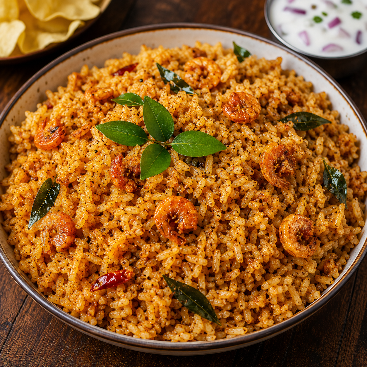 Homemade Dried Prawn Podi Ghee Rice