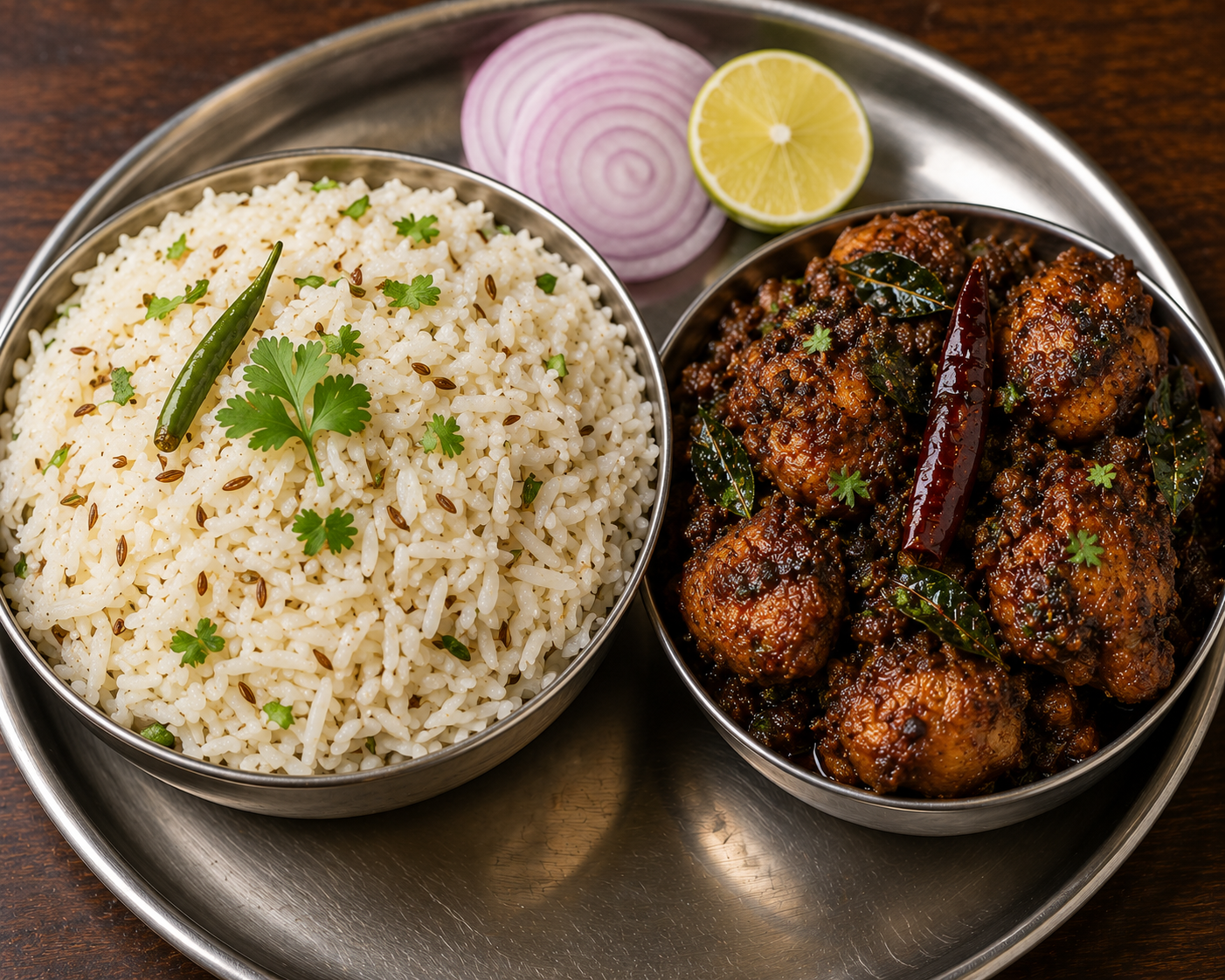 Jeera Rice + Spicy Pepper Chicken
