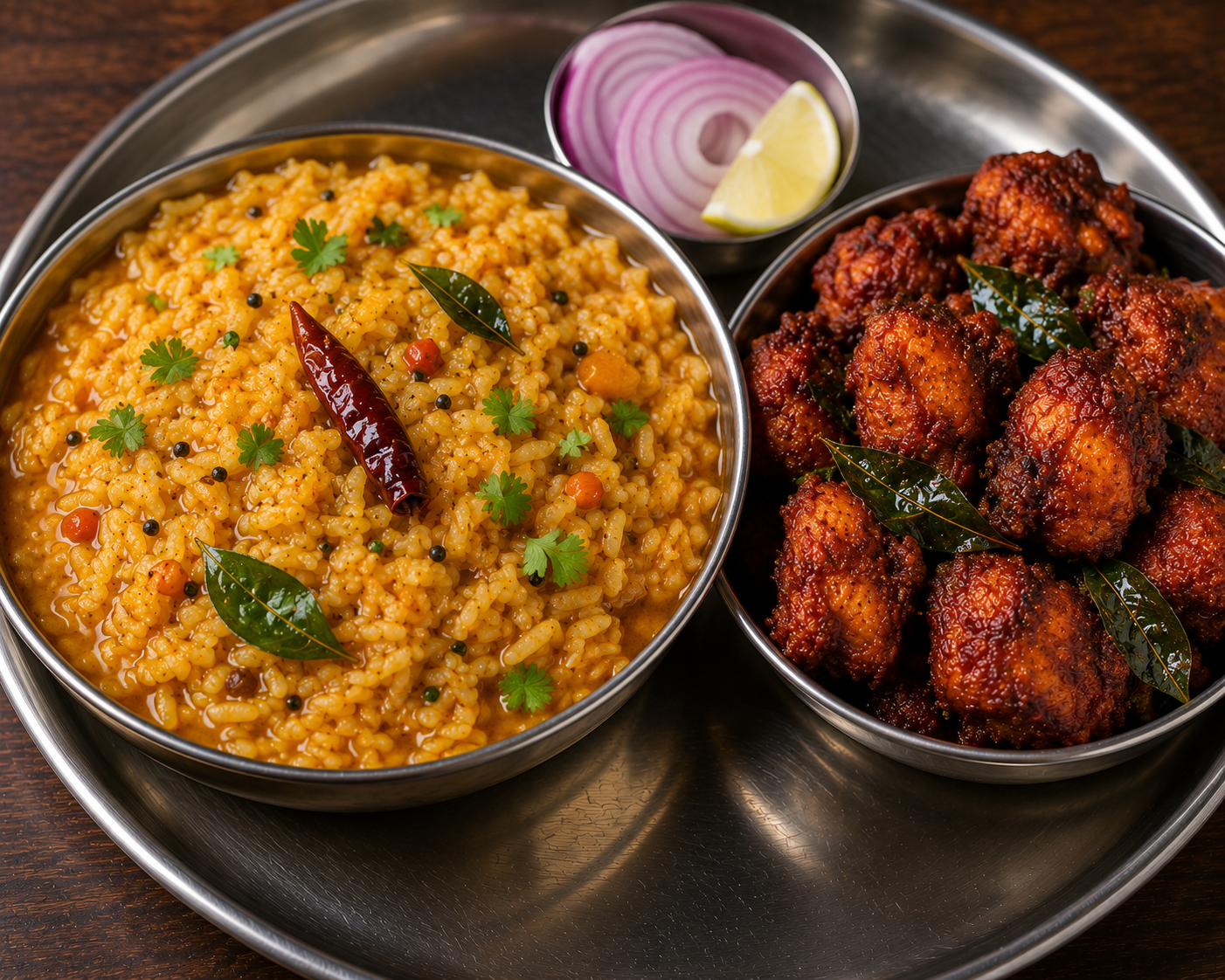 Rasam rice + Chicken 65