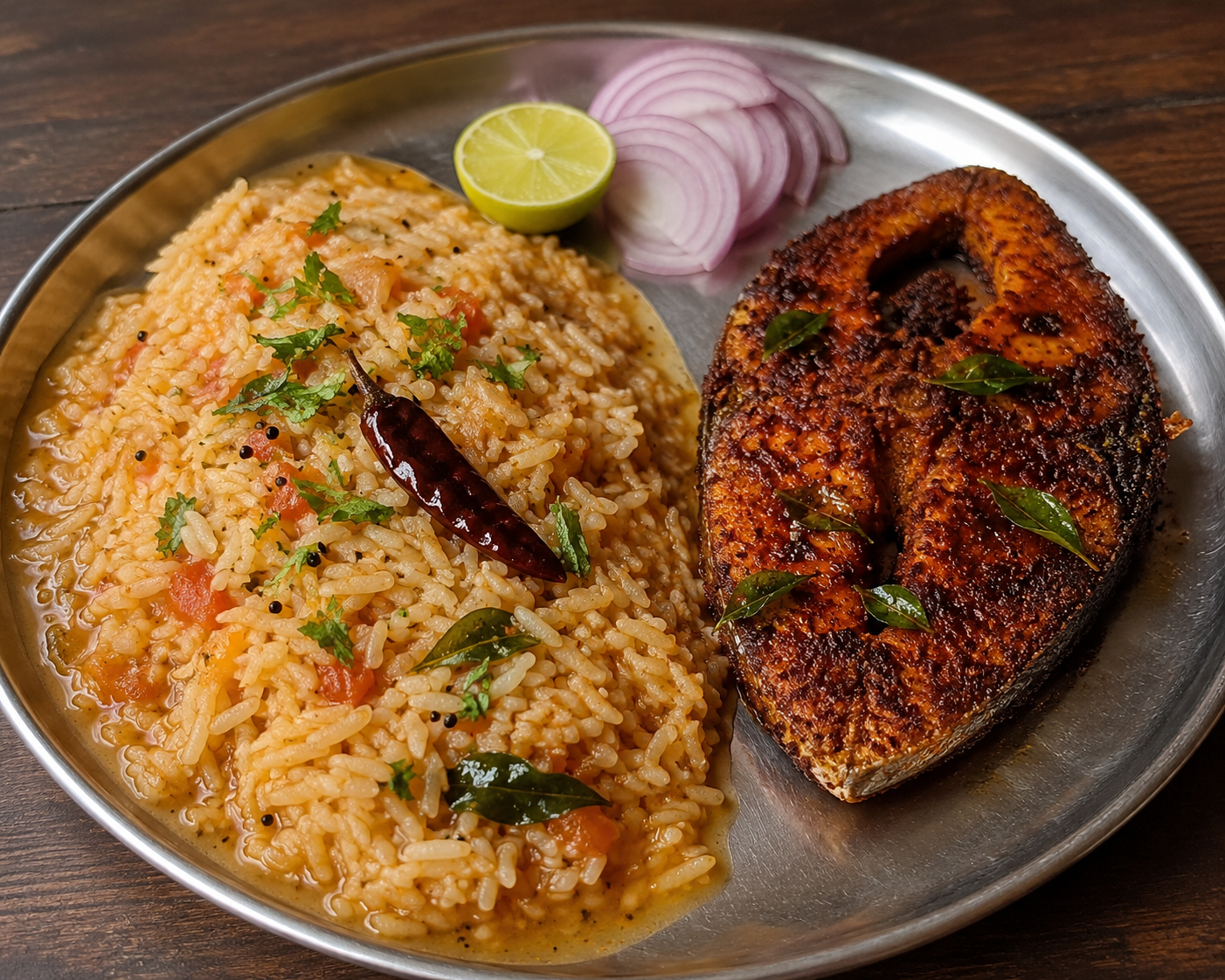 Rasam Rice + Fish Tawa Fry