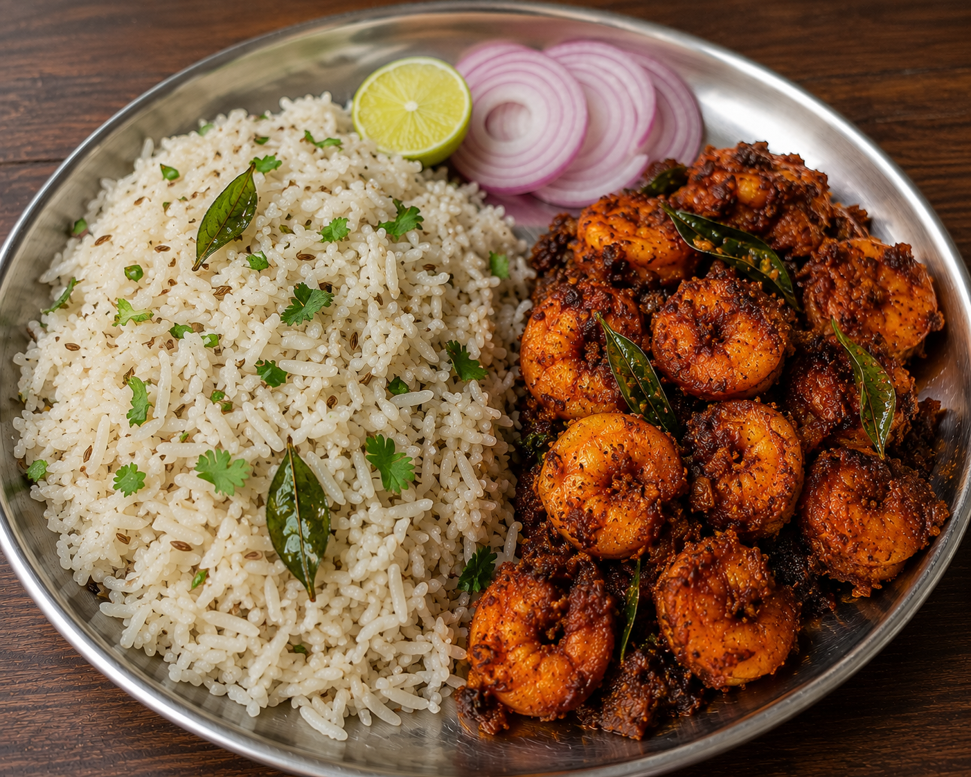 Jeera Rice + Coastal Prawn Fry