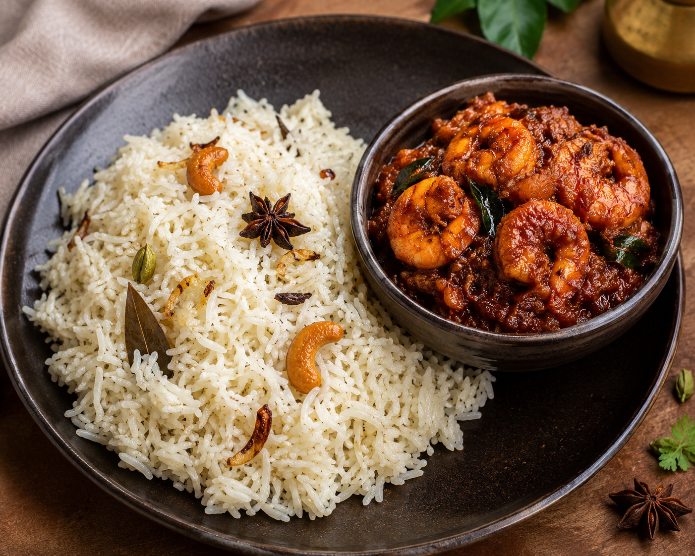 Ghee Rice + Prawn Thokku