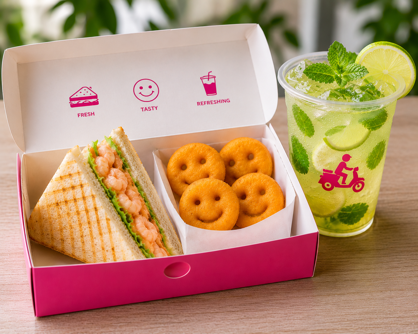 Prawn Sandwich Meal Box (Prawn Sandwich 1 + Smiles 4 Pcs + Mojito 1)