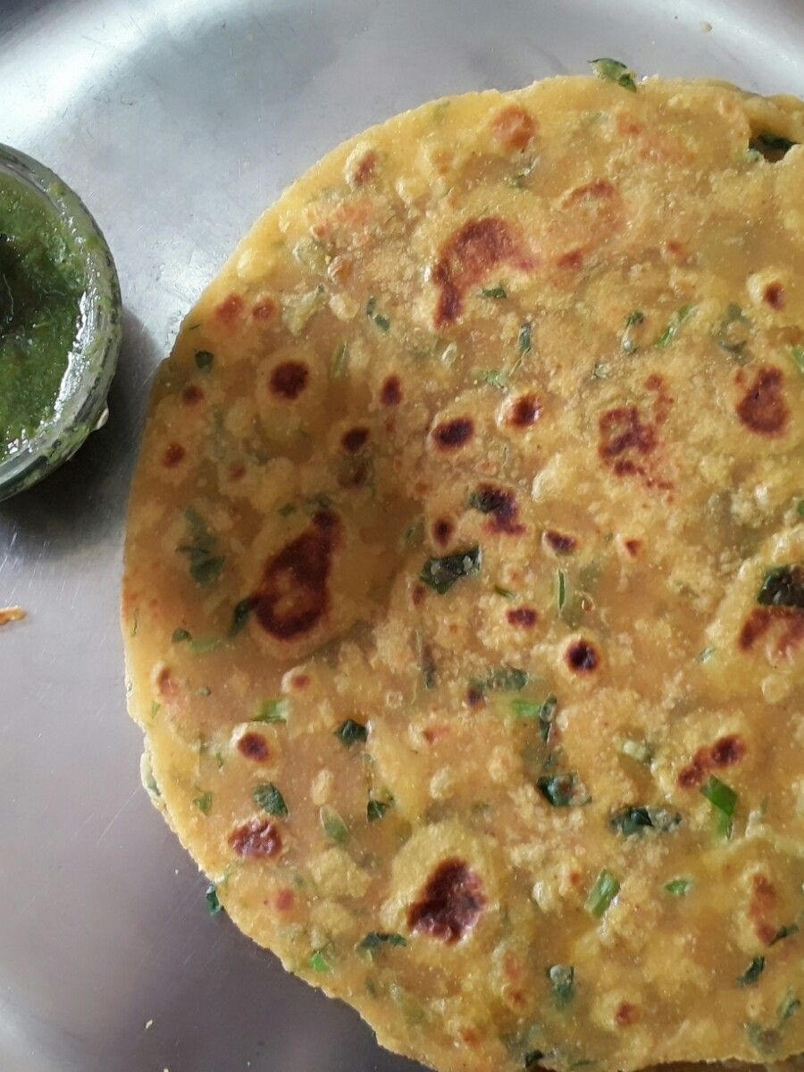 Namkeen sev Paratha with Amul butter, Fresh curd, Sweet & Sour Chutney and Mint Chutney/ Garlic Chutney-
