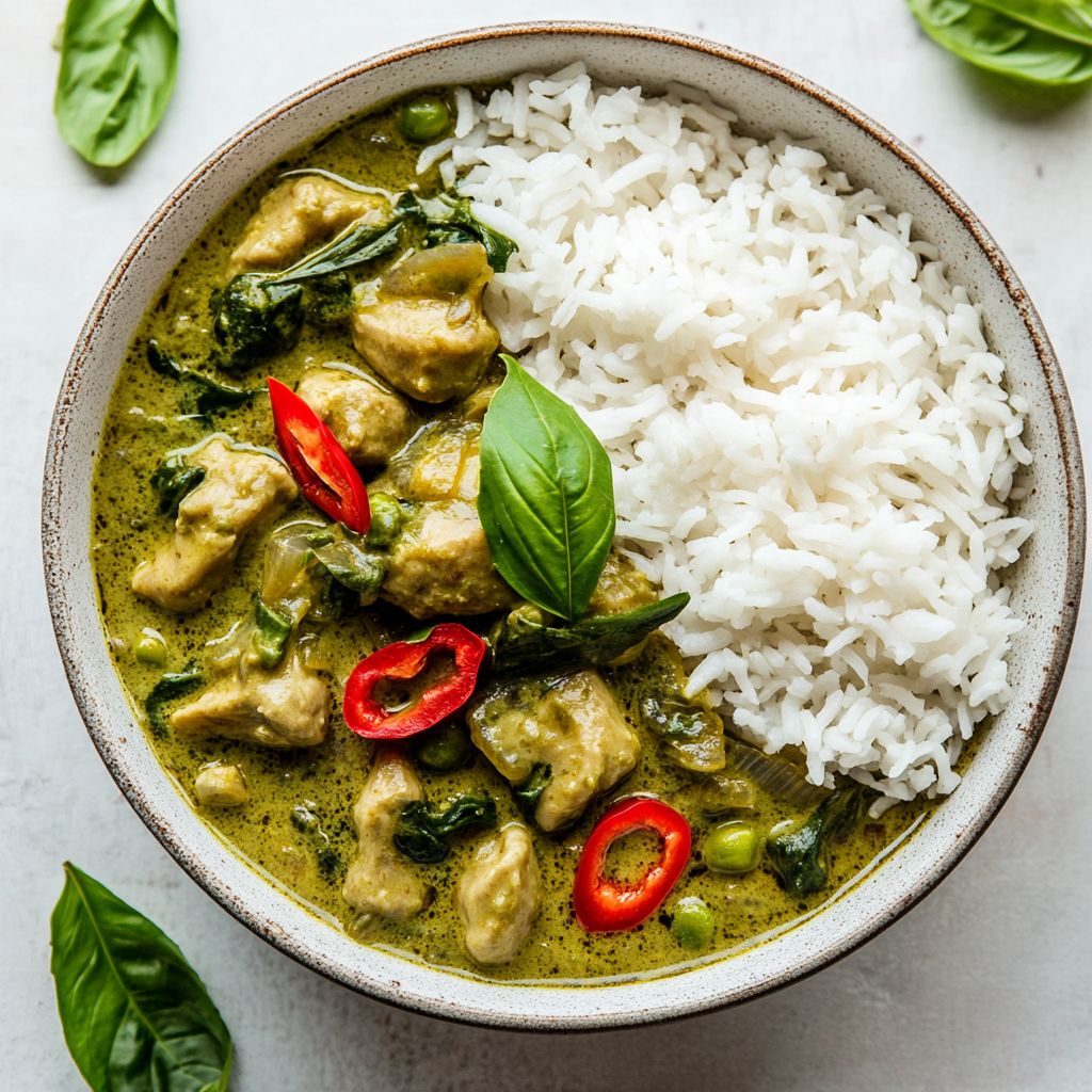 Green Base Thai Curry With Steamed Rice(Chicken)