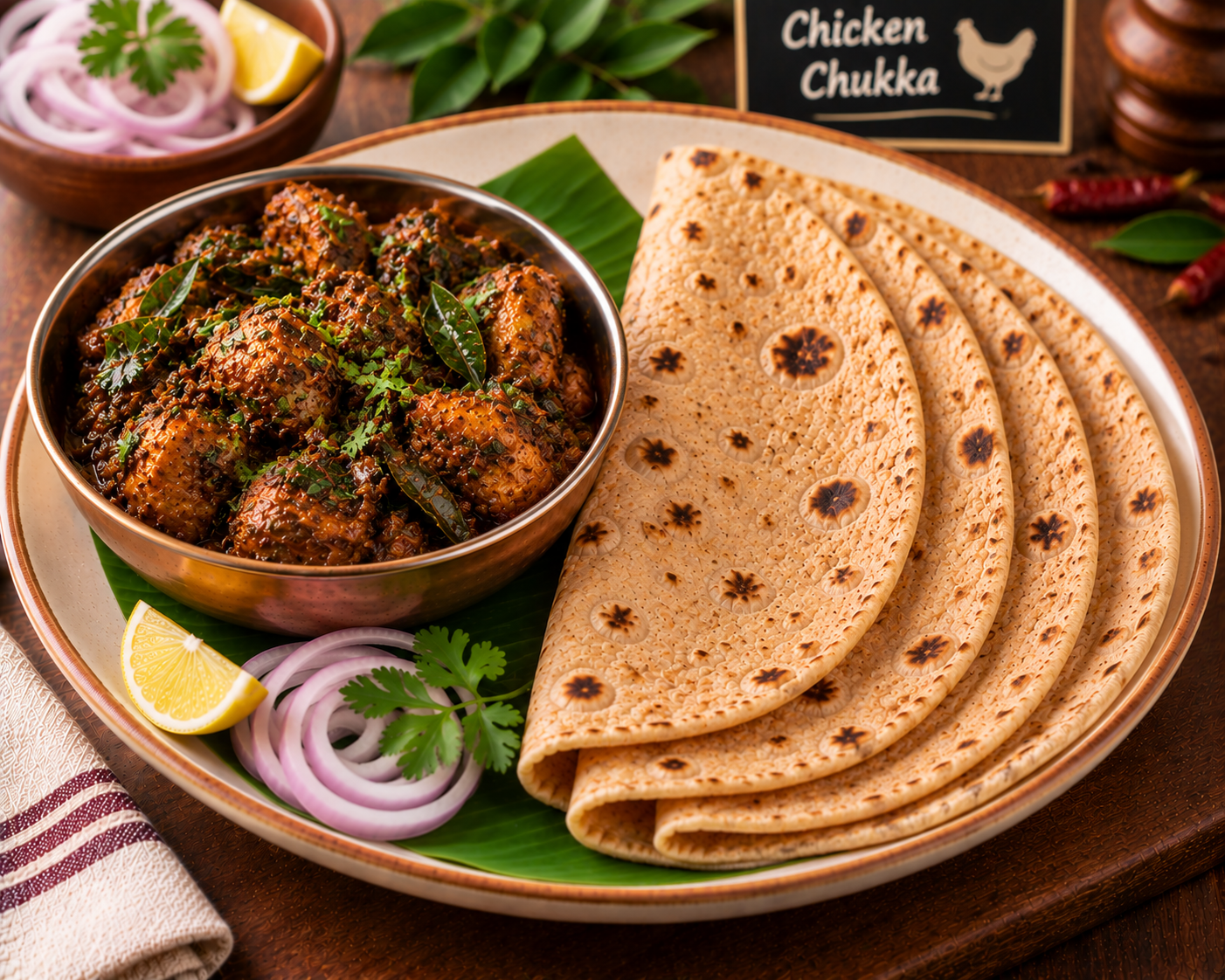 4 Chapati With Chicken Chukka (160 ml)