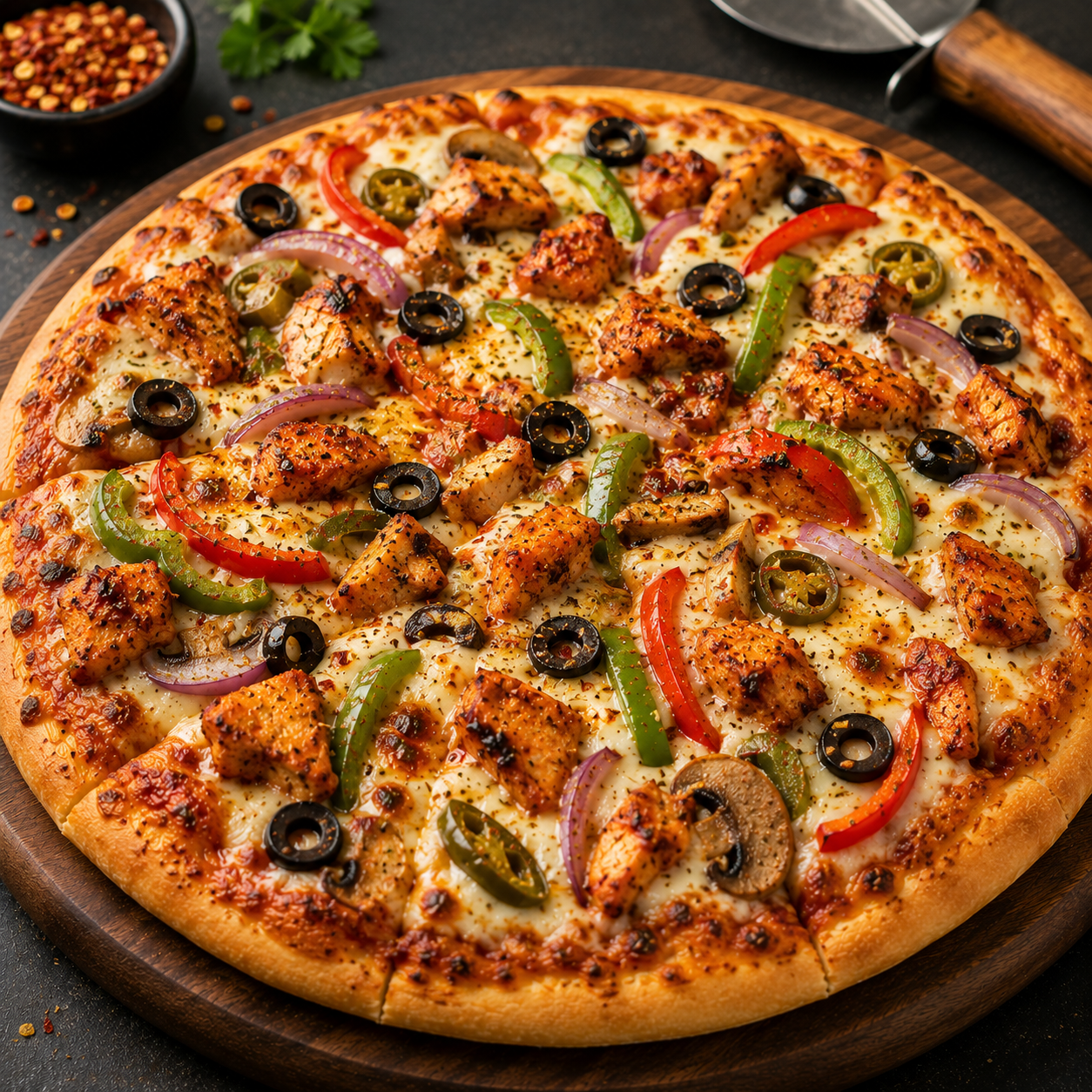 Cheesy Chilly Paneer Pizza
