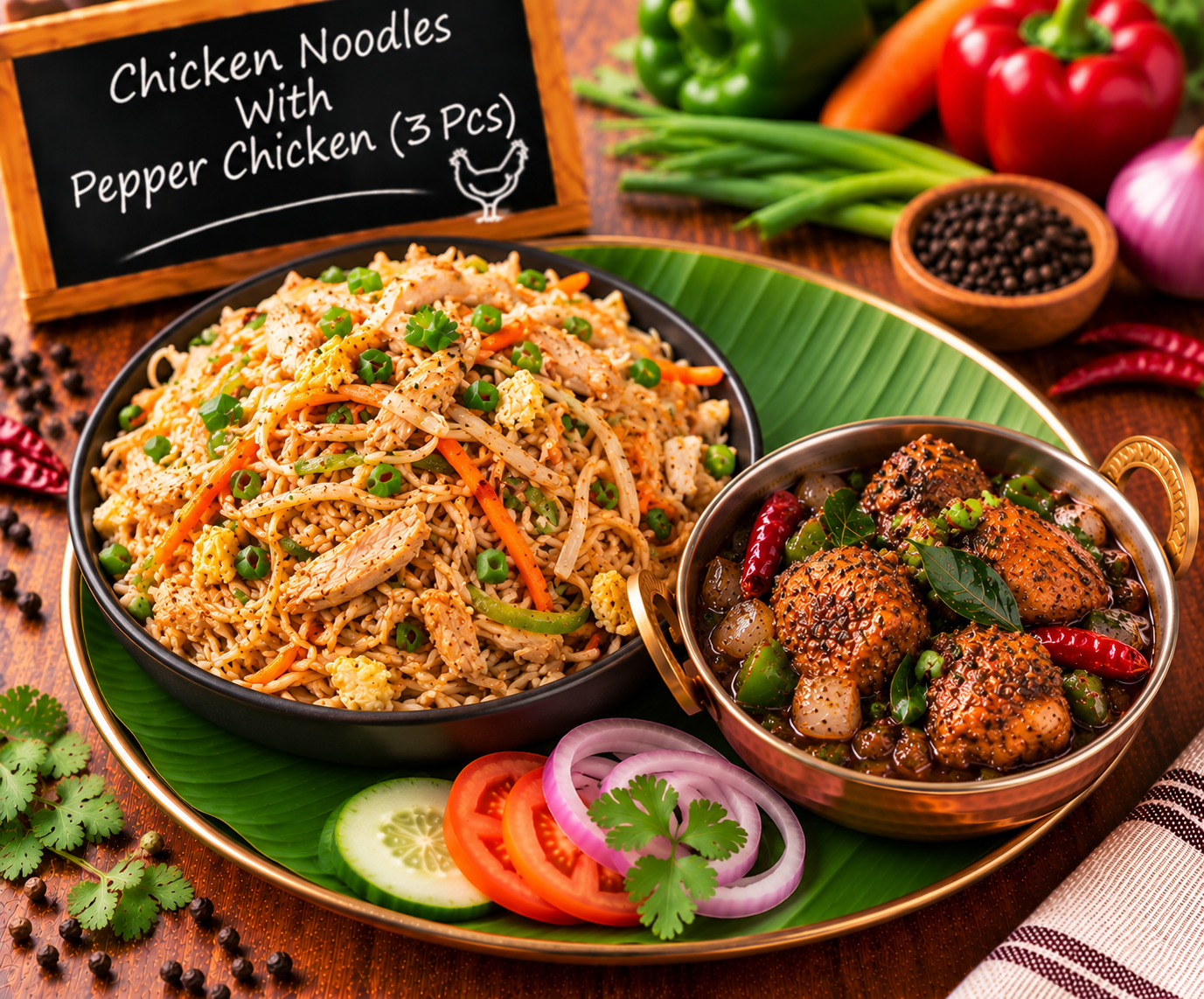 Chicken Noodles With Pepper Chicken (3 Pcs)