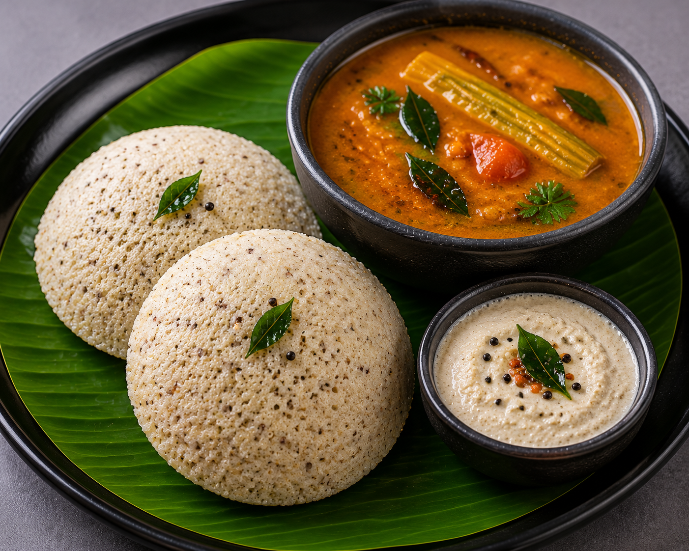 Millet Idli (2) + Sambar & Chutney