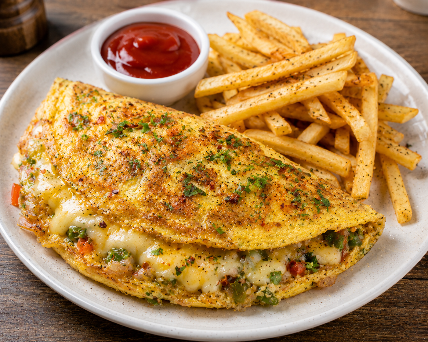Cheese Masala Omelette with Fries