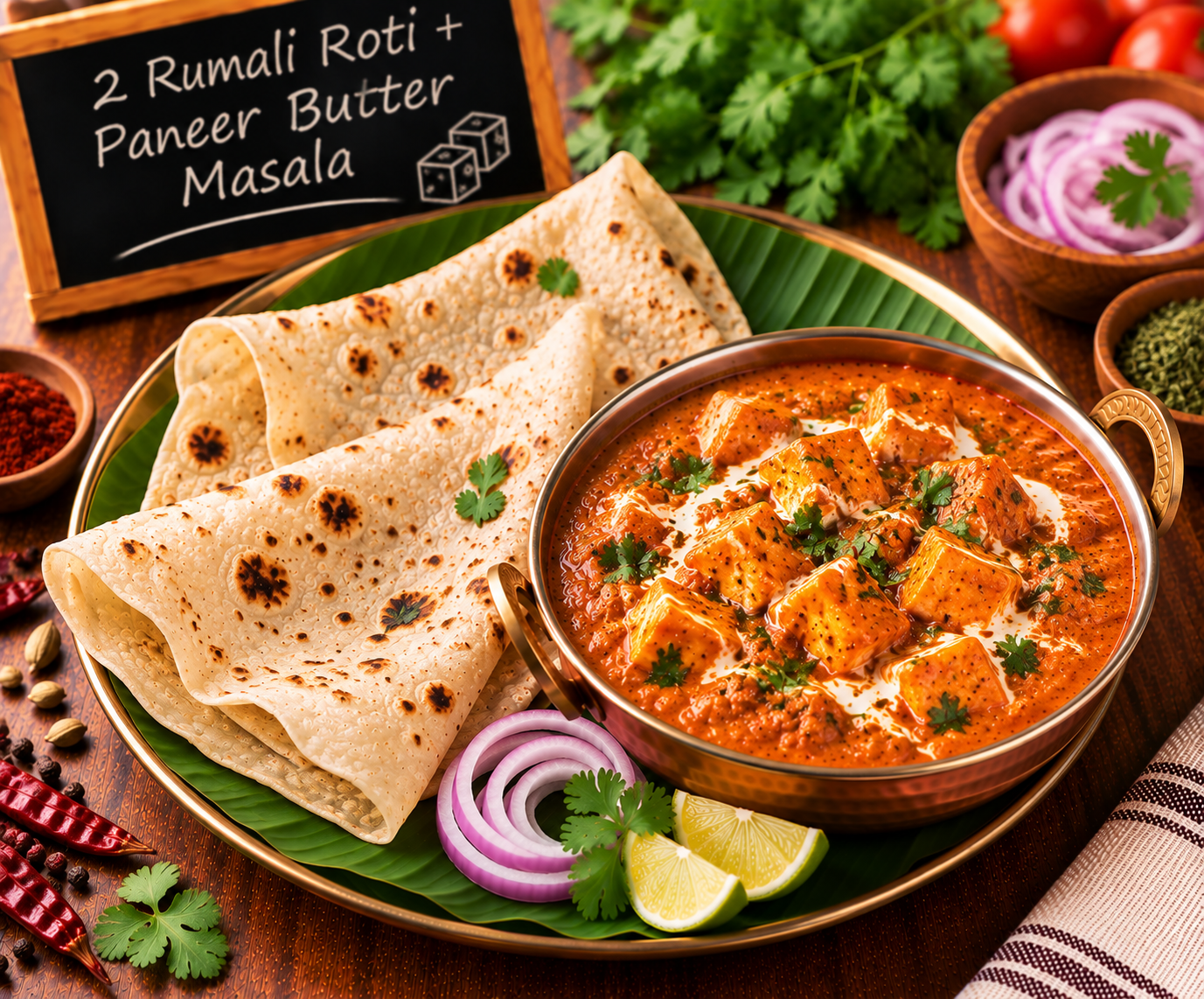 2 Rumali Roti + Paneer Butter Masala (160 ml)