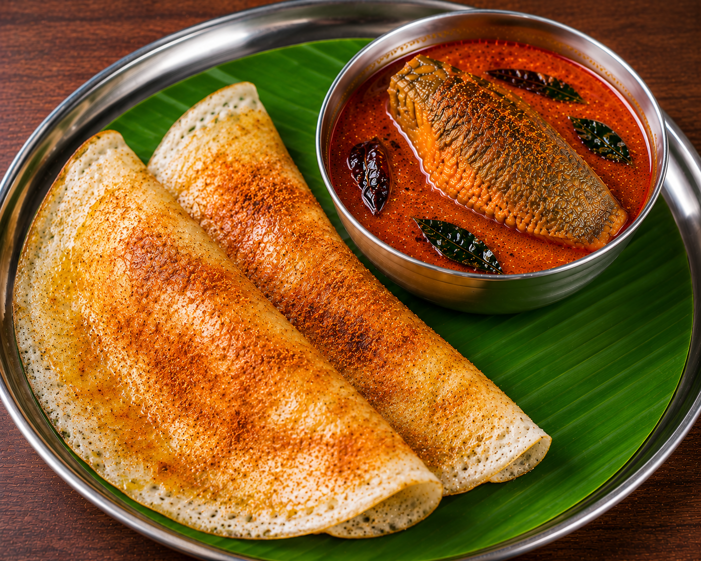 Ghee Podi Dosa(2) with Fish curry