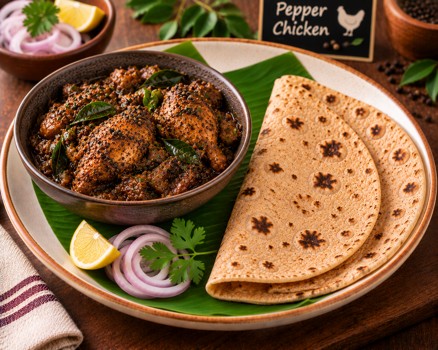 2 Chapati With Pepper Chicken (2 Pcs - 160 ml)