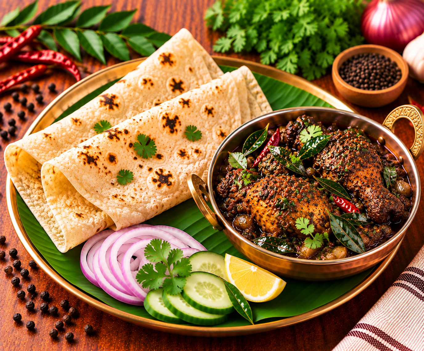 4 Rumali Roti + Karuveppilai Chicken (3 Pcs - 250ml)