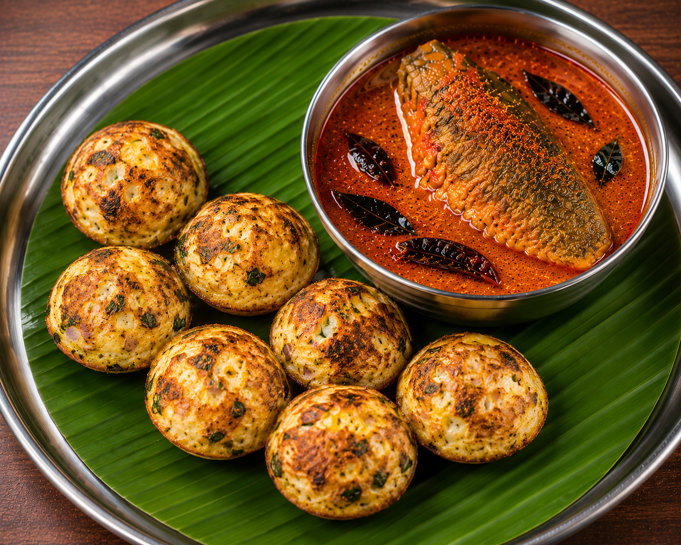 Egg Kuzhipaniyaram with fish curry (7)