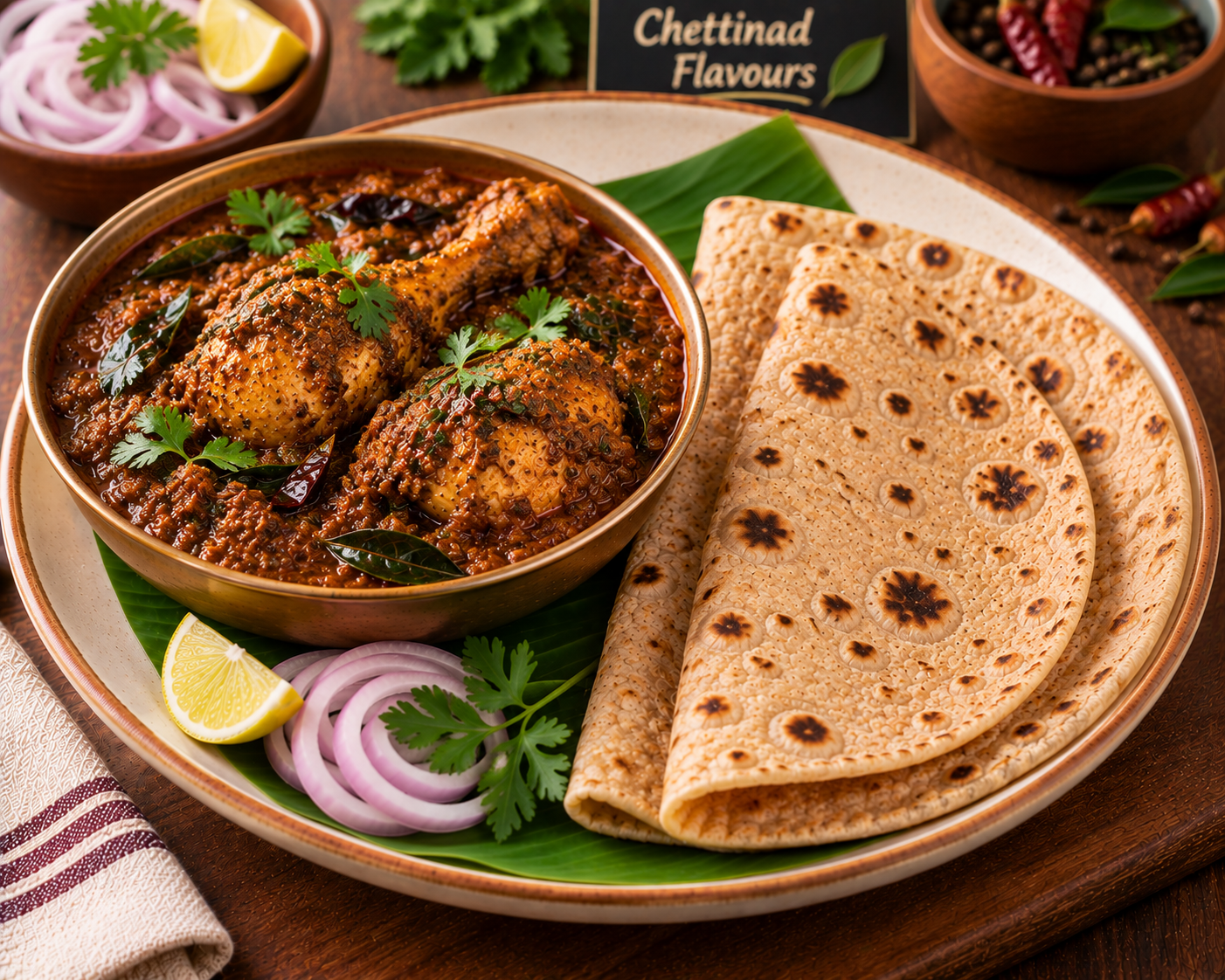 2 Chapati + Chettinad Chicken (2 Pcs - 160ml)