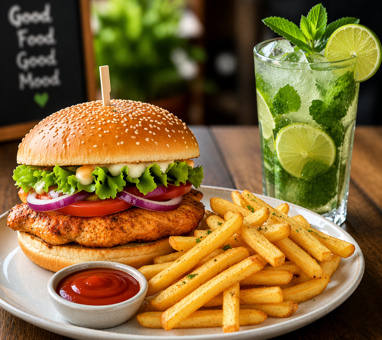 Chicken Burger + French Fries + Mojito