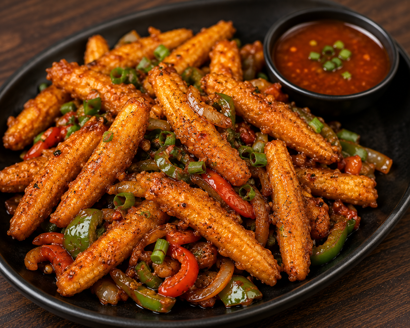 Golden Fried Baby Corn With Hot Sauce