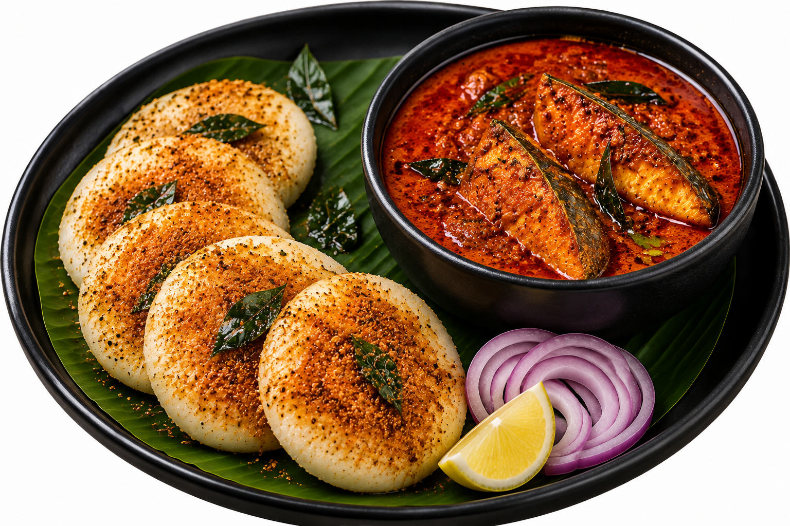 Karuveppilai ghee podi idli with fish curry (5)