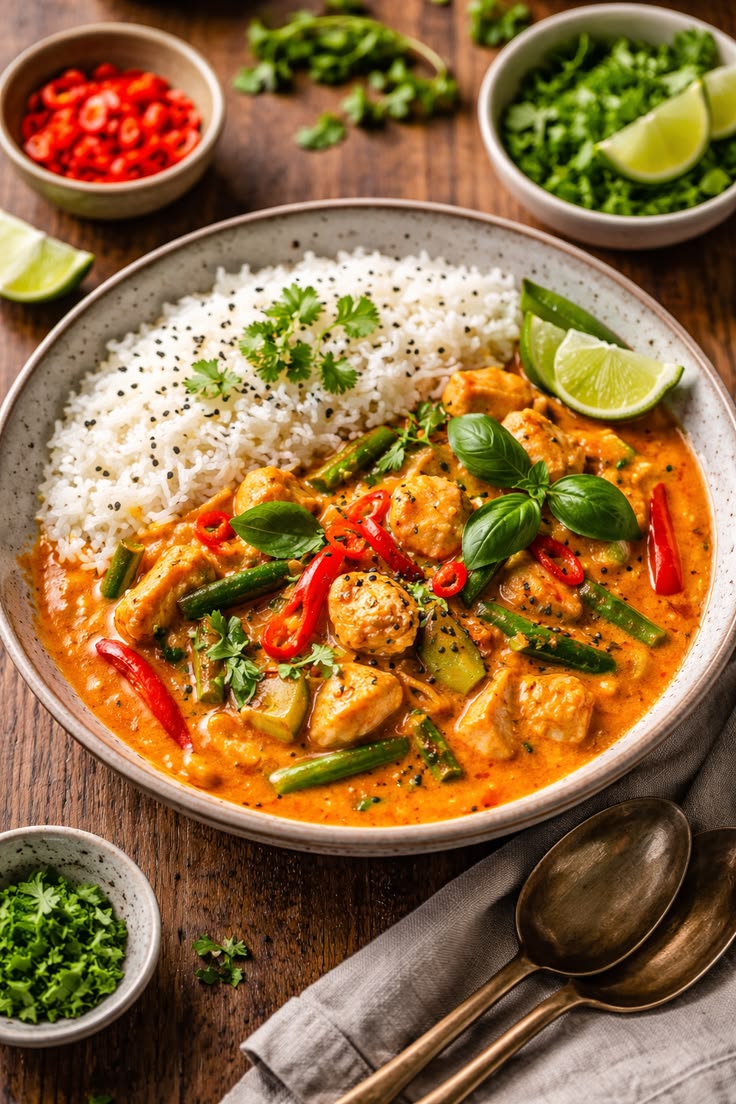 Red Base Thai Curry With Steamed Rice(Chicken)