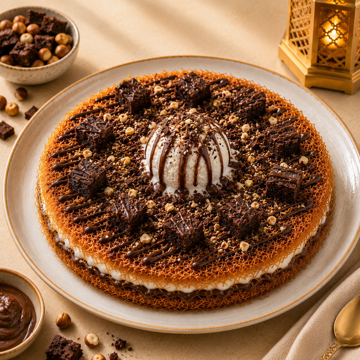 Classic Round Brownie & Icecream Kunafa