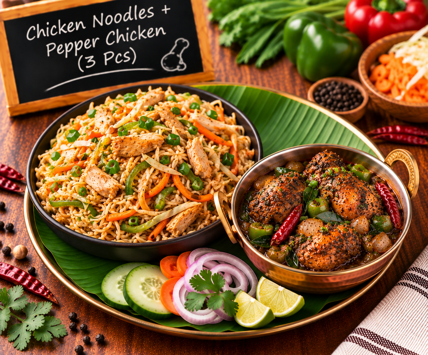 Chicken Noodles (750ml) + Pepper Chicken (3 Pcs)