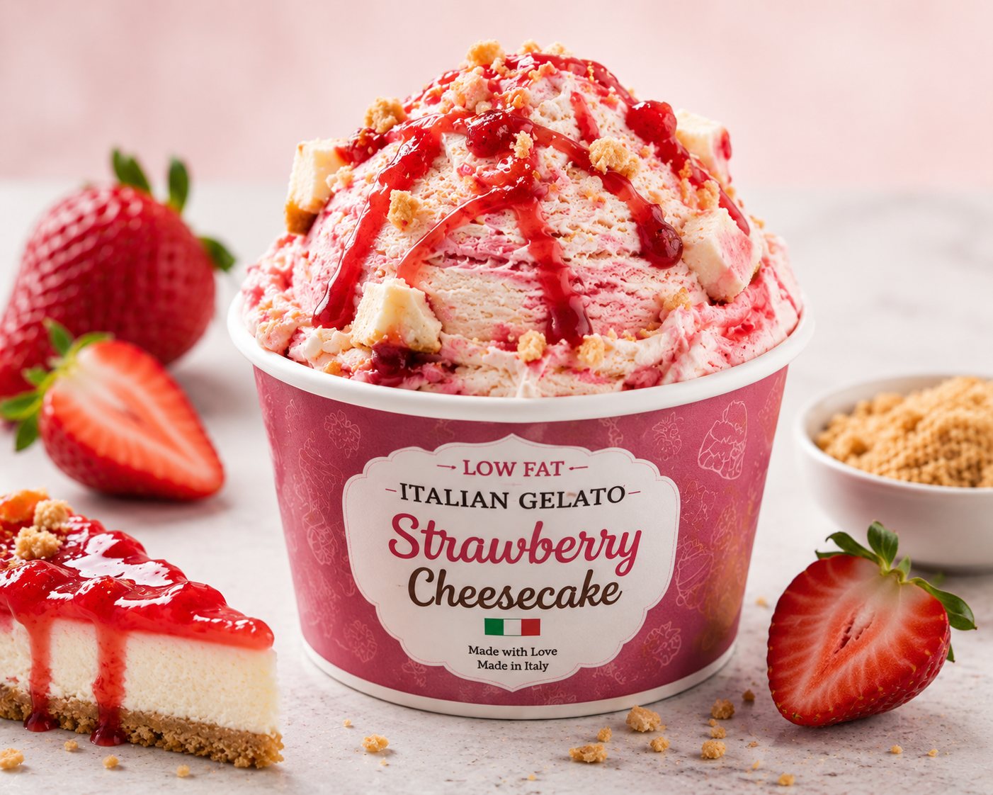 Low Fat Italian Gelato – Strawberry Cheesecake