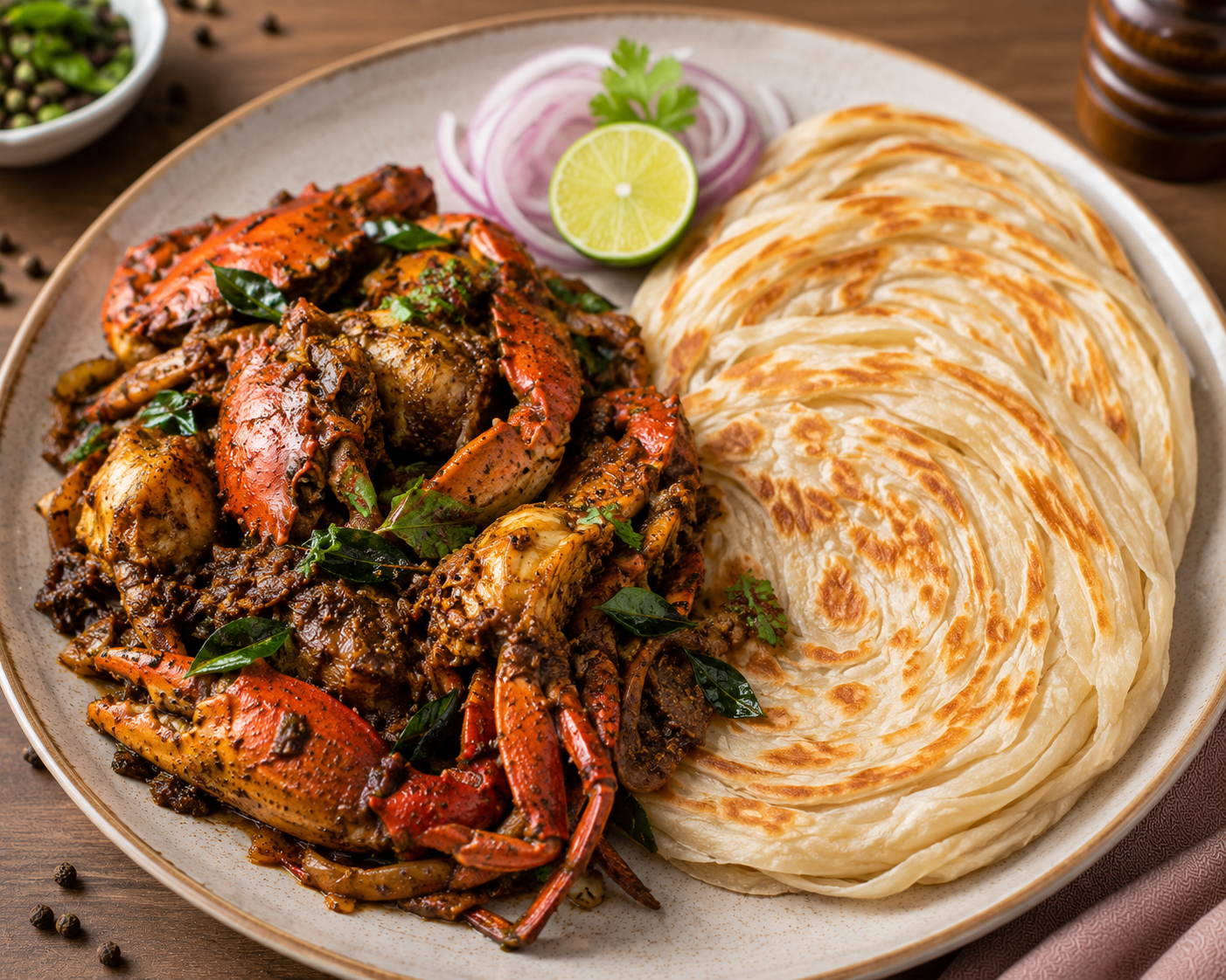Crab Pepper Fry With Parotta